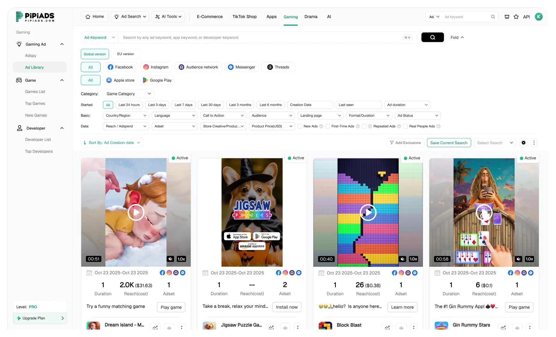 Tất cả quảng cáo Meta trò chơi