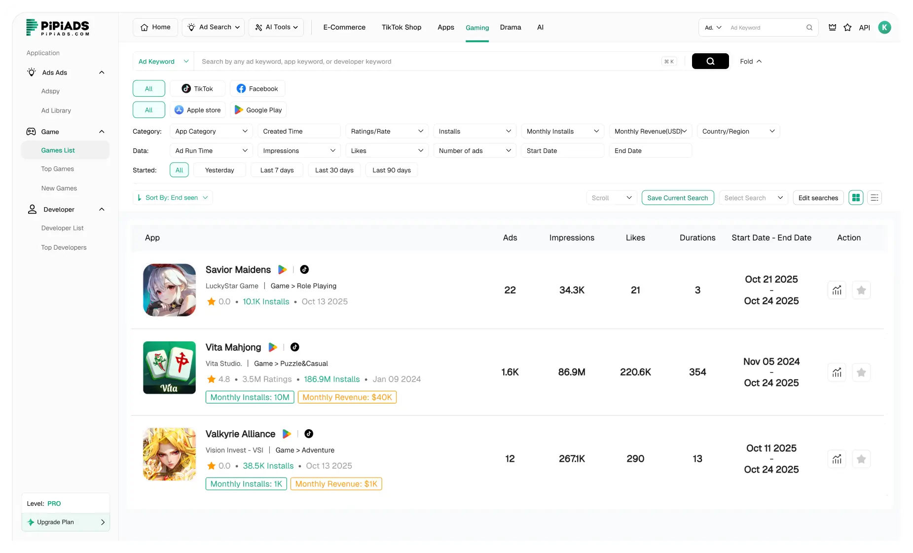 Danh sách ứng dụng trò chơi